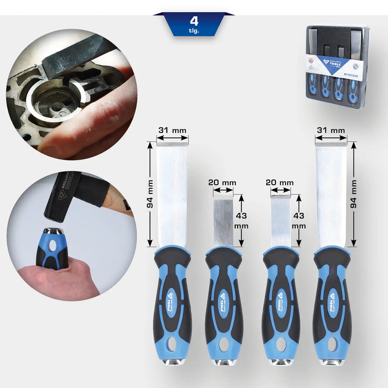 Brilliant Tools Schaber Satz Edelstahl 4-teilig rostfrei 94mm Klingenlänge 590g - 4042146866795