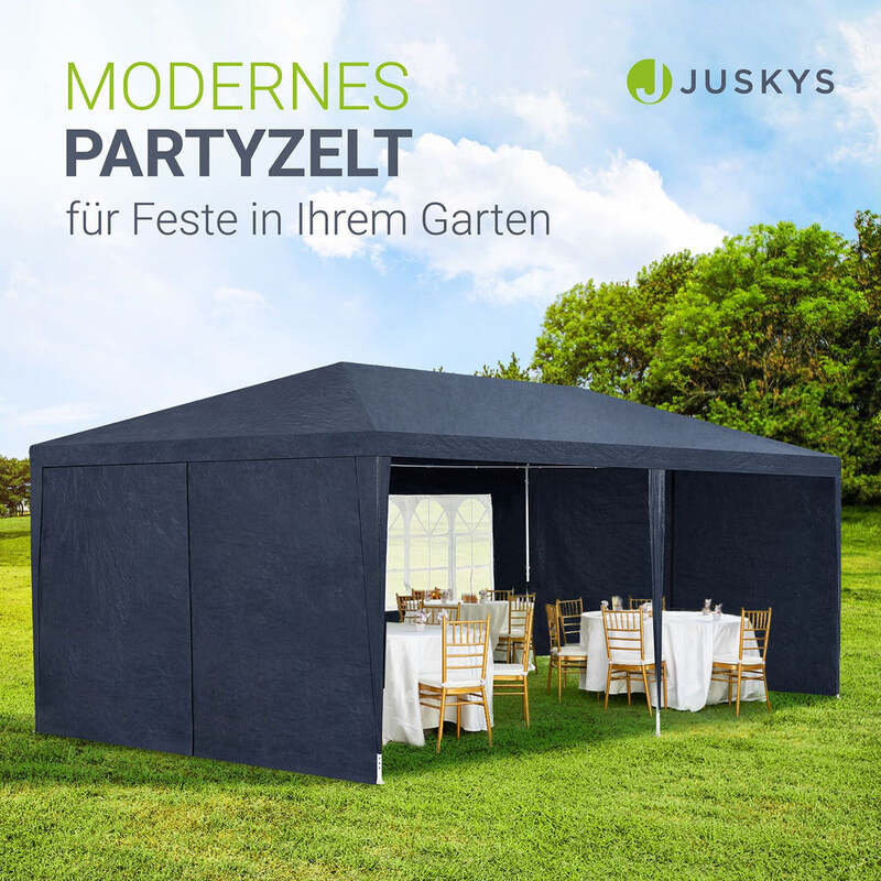 Partyzelt 3x6m Gartenzelt blau mit Dach und Seitenwänden Heringe Seile Zubehör - 4260304767702