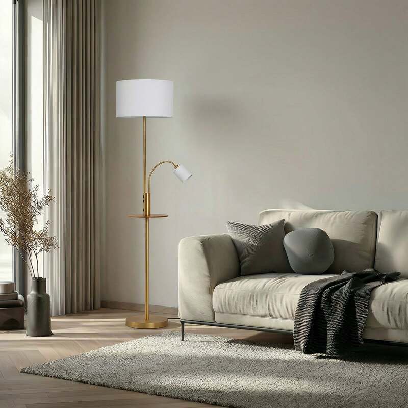 Lindby Stehlampe Aovan LED Lampe mit Ablage USB-Anschluss bronze creme 170cm - 4251911702620