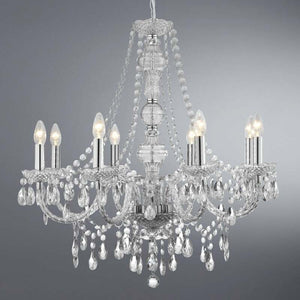 B-Ware Searchlight Kronleuchter Marie Therese Hängelampe LED 8-flammig chrom 77cm hoch