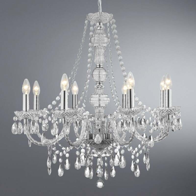Searchlight Kronleuchter Marie Therese Hängelampe LED 8-flammig chrom 77cm hoch - 5013874412386