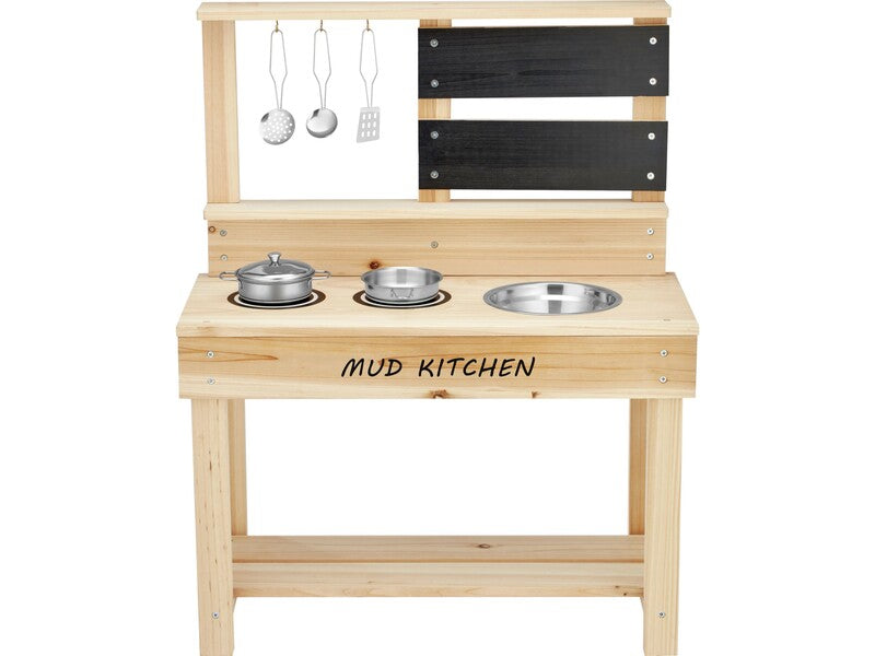 Matschküche Spielküche Naturholz mit Kreidetafel und Küchen-Set 60x30x75cm - 4007874568540