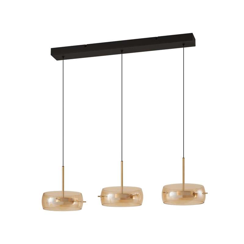 Lucande Hängeleuchte Martis LED Pendelleuchte dimmbar amber schwarz 3-flg - 4255830902734