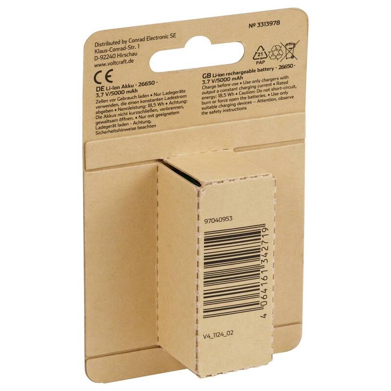 Voltcraft Spezial-Akku VC-26650 Lithium 3.7V 5000mAh Flat-Top Akku - 4064161342719