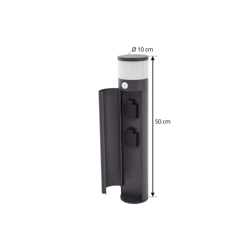 Lucande Sockellampe Corban LED Außenlampe mit Bewegungsmelder IP44 grau 50,5cm - 4251911799811