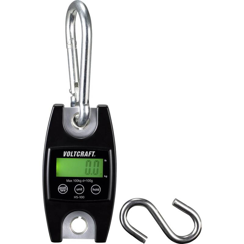 Voltcraft Hängewaage HS-100 digital 100kg Wägebereich 100g schwarz mit Haken - 4053199995325