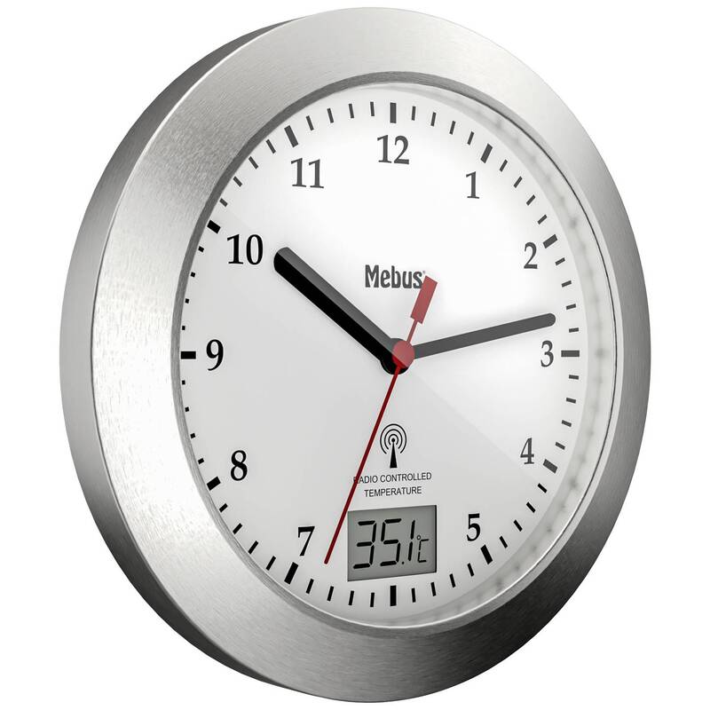 Mebus 41124 Funk Wanduhr 17cm x 6 cm Silber Badezimmer-/Feuchtraum Uhr Küchenuhr - 4007218411242
