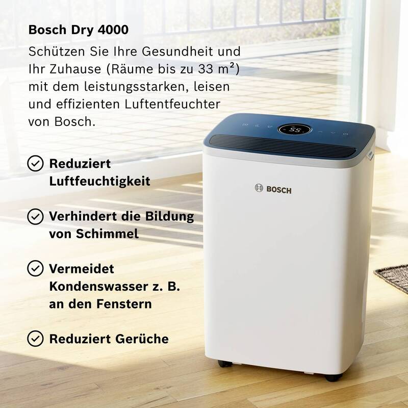 Bosch Luftentfeuchter Dry 4000 Heizgerät Handtuchheizkörper 2,5l 75m² 40dB weiß - 4069143047774