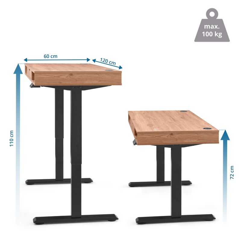 hjh OFFICE Schreibtisch Tisch Arbeitsplatz Eiche Schwarz elektrisch verstellbar - 4064323108153