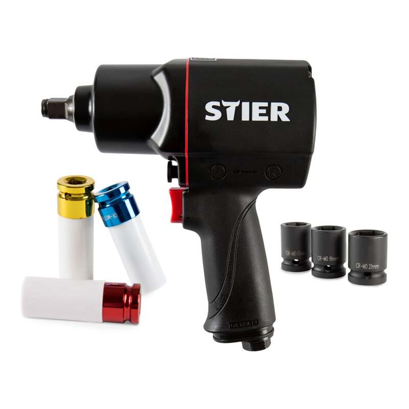 STIER Druckluft-Schlagschrauber 1/2" 1750 Nm 8-teiliges Set schwarz kompakt - 4260438995637