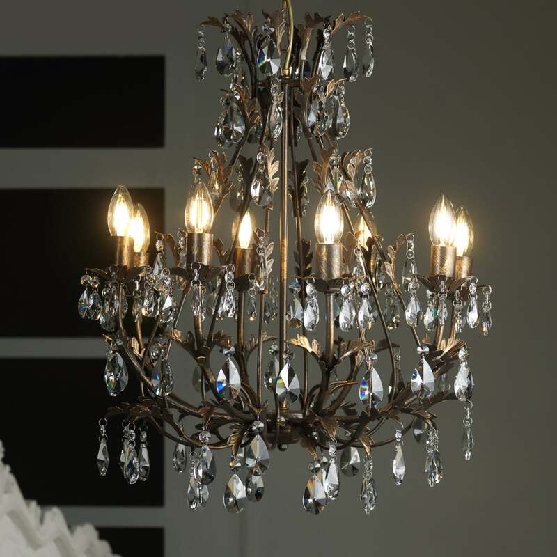 Kronleuchter Hängeleuchte Botte Bronze Metall Kristall achtflammig dimmbar 55 cm - 8030626541818