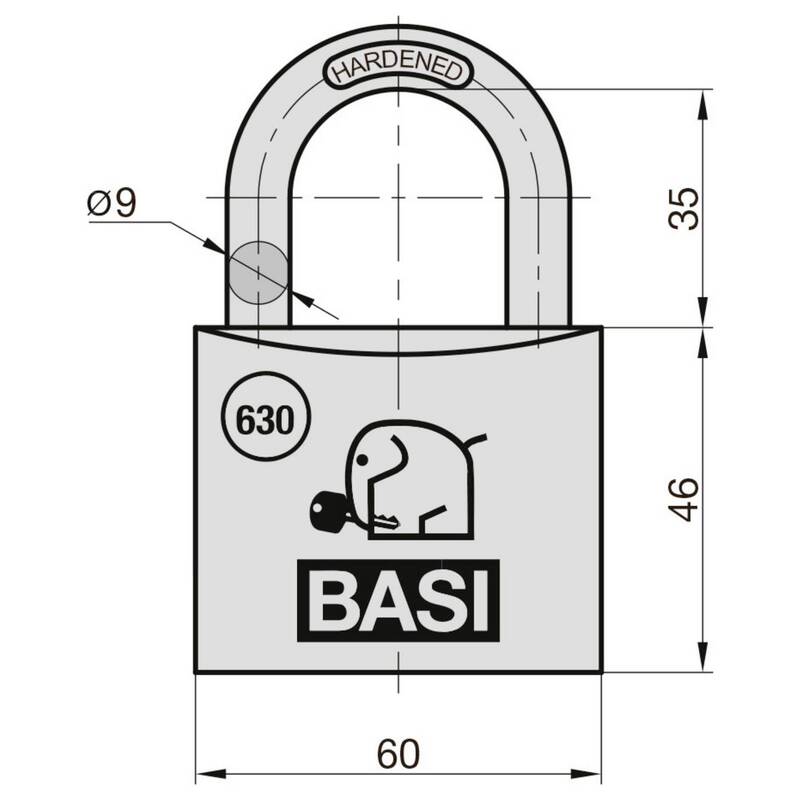 Basi Vorhängeschloss 60mm Schlüsselschloss gleichschließend Alu 2 Schlüssel - 4026434448535