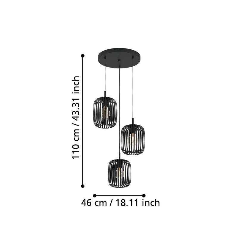 Hängeleuchte Romazzina Ø 46 cm schwarz 3-flg Stahl dimmbar von Eglo - 9008606258567