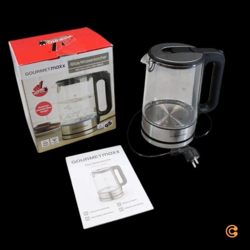 GourmetMaxx Wasserkocher Teekocher 1,7l 2200W Edelstahl schwarz kabellos Glas - 4067522016618