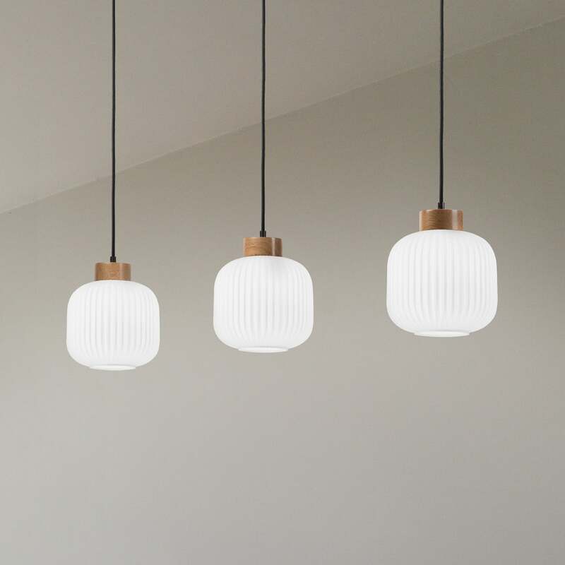 Lamkur Pendelleuchte Hängeleuchte Harmony Opalglas Eiche Dreiflammig LED E27 - 5907687453509
