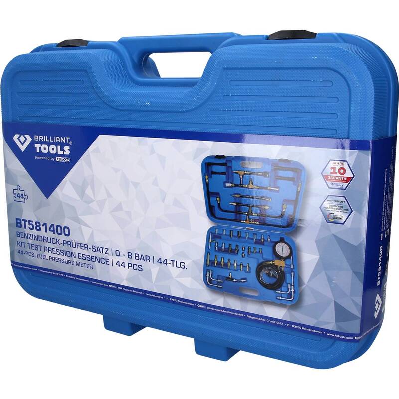 Brilliant Tools Prüfgerät Einspritzsystem Benzindruckset 0 - 10 bar 44 teilig - 4042146779569