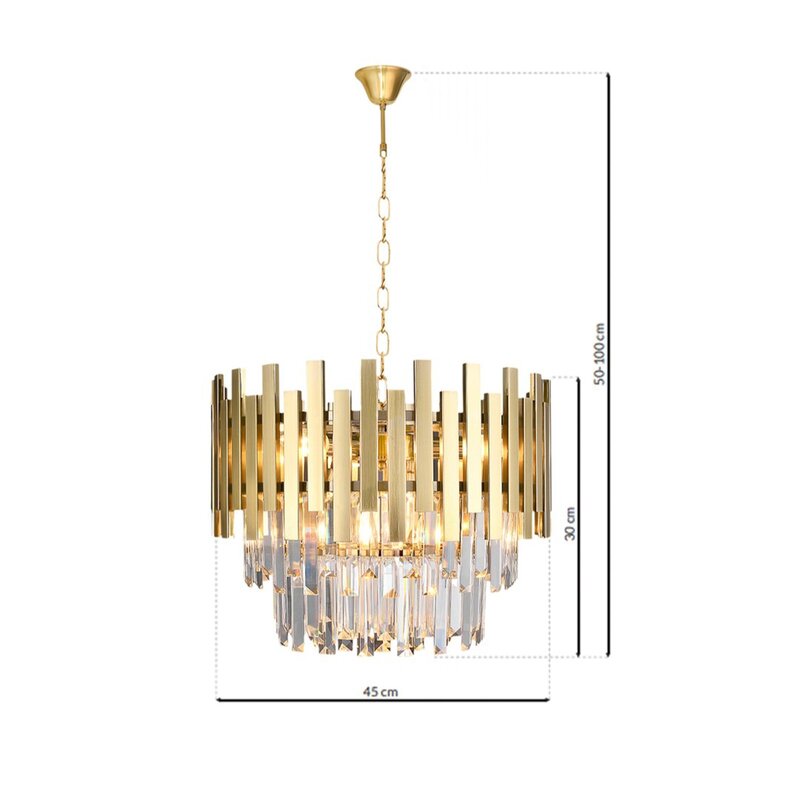 Aspen Hängelampe Pendelleuchte gold Metall Glas Glaskristalle transparent 30 cm - 5902693759997