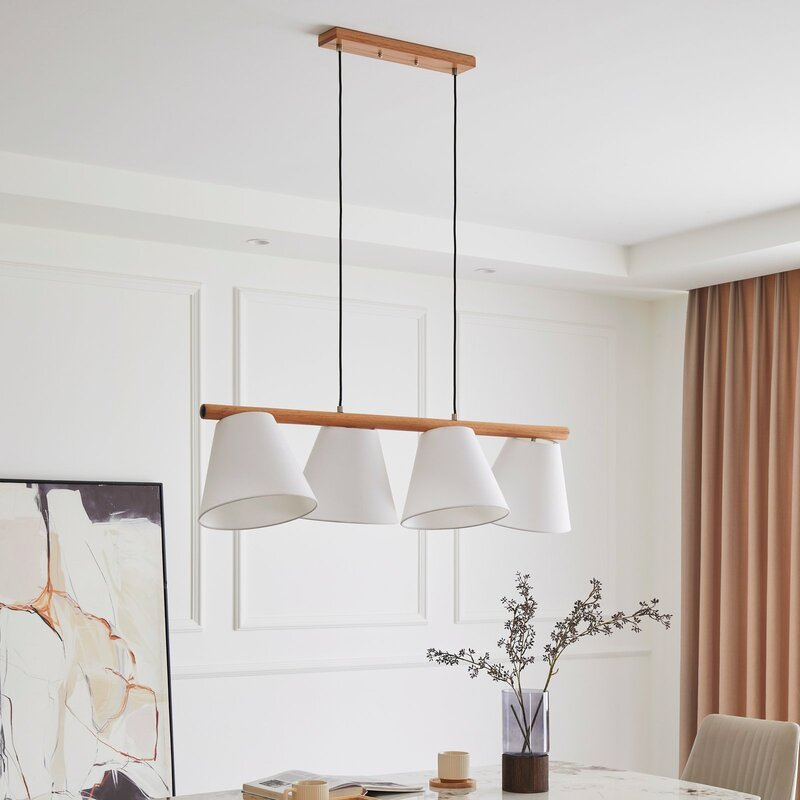 Lucande Jinda Hängeleuchte Hängelampe Deckenlampe Leuchte Lampe Holz Stoff weiß - 4251911756920
