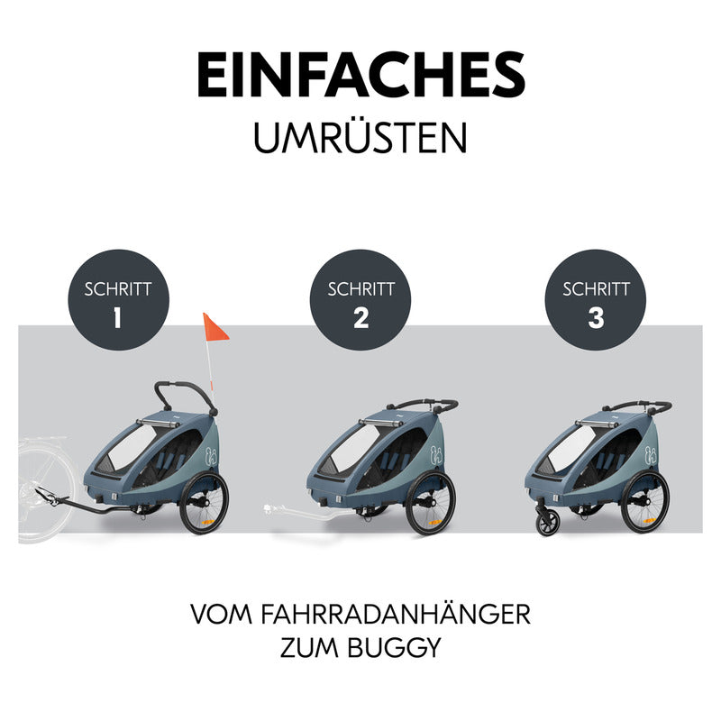 Hauck Dryk Duo Plus Fahrradanhänger Buggy Dunkelblau für 1-2 Kinder - 4007923515075