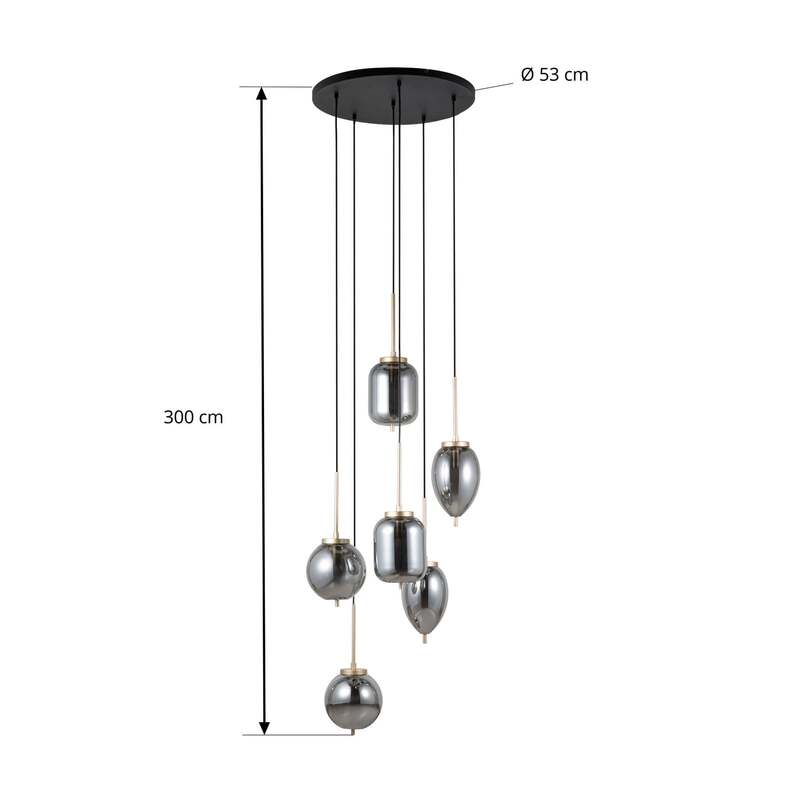Lucande Hängeleuchte Pendelleuchte Elani Glas schwarz gold E14 LED 6-flammig - 4255830906374