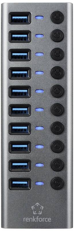 Renkforce RF-6027504 10 Port USB 3.2 Gen2-Hub einzeln schaltbar Aluminiumgehäuse - 4064161313023