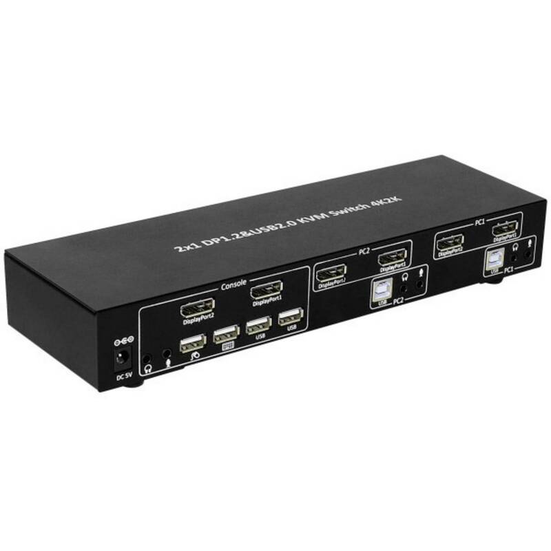 TECHLY KVM Switch 2x1 DP USB Schwarz Metall Überstromschutz 3840x2160 21,6 Gbps - 8051128101928
