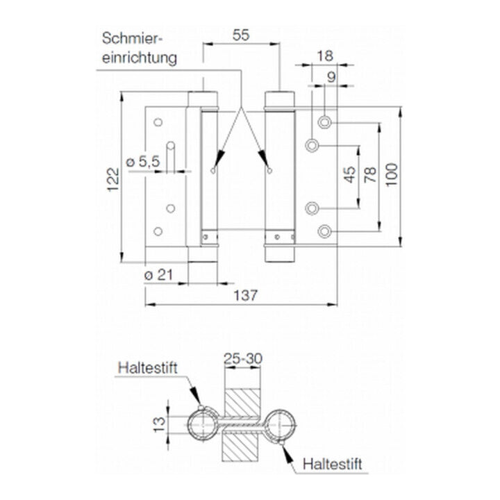 DENI Pendeltürband Türscharnier beidseitig pendelnd Stahl blank Gr. 30/100mm - 4016753125057