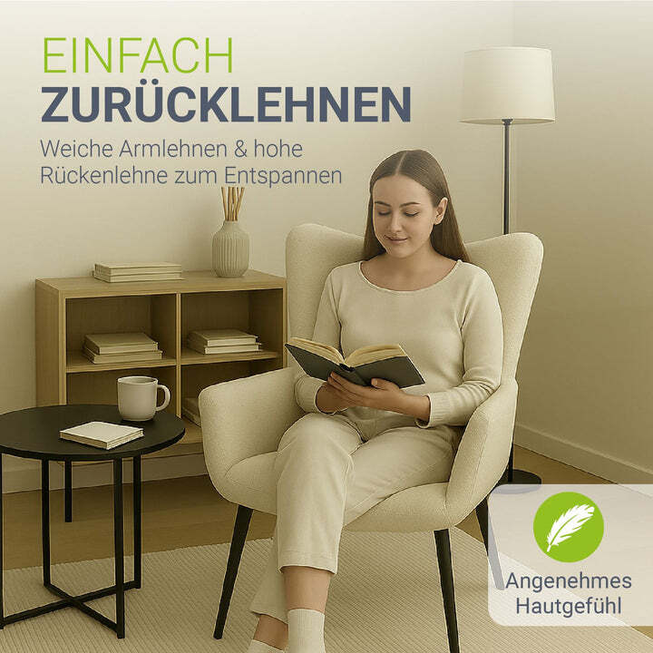 Ohrensessel Odense Relaxsessel beige Bouclé skandinavisches Design Stuhl - 4262437185651