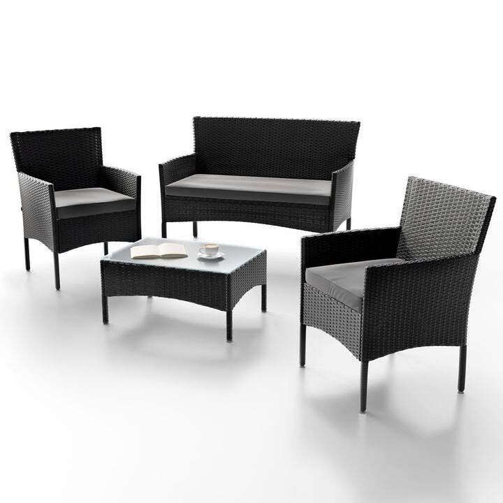 Polyrattan Gartenmöbelset Fort Myers 4-teiliges Möbelset für Terrasse schwarz - 4260565521419