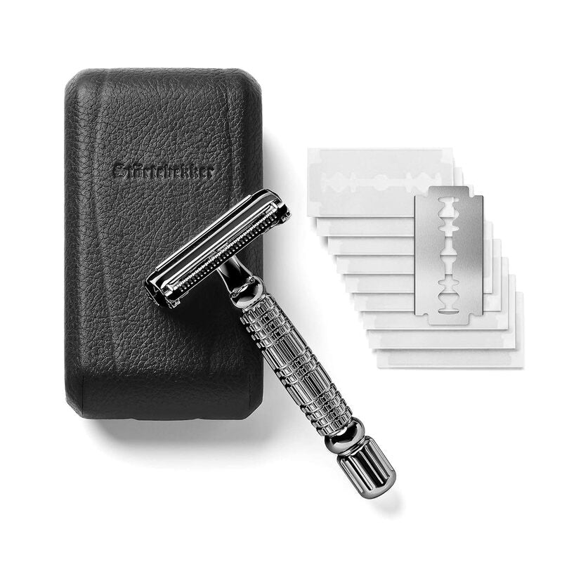Störtebekker Rasierhobel Rasierer Nassrasier 10 Klingen Etui mit Spiegel schwarz - 4260554490061
