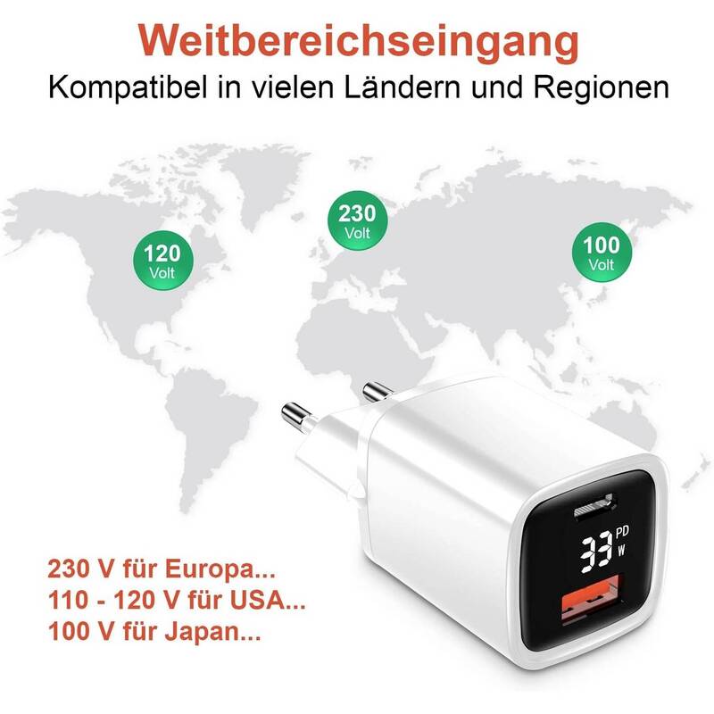 Eaxus Dual Port USB-Ladegerät 33W 2x USB-A USB-C 3000mA kompakt weiß - 4260634747818