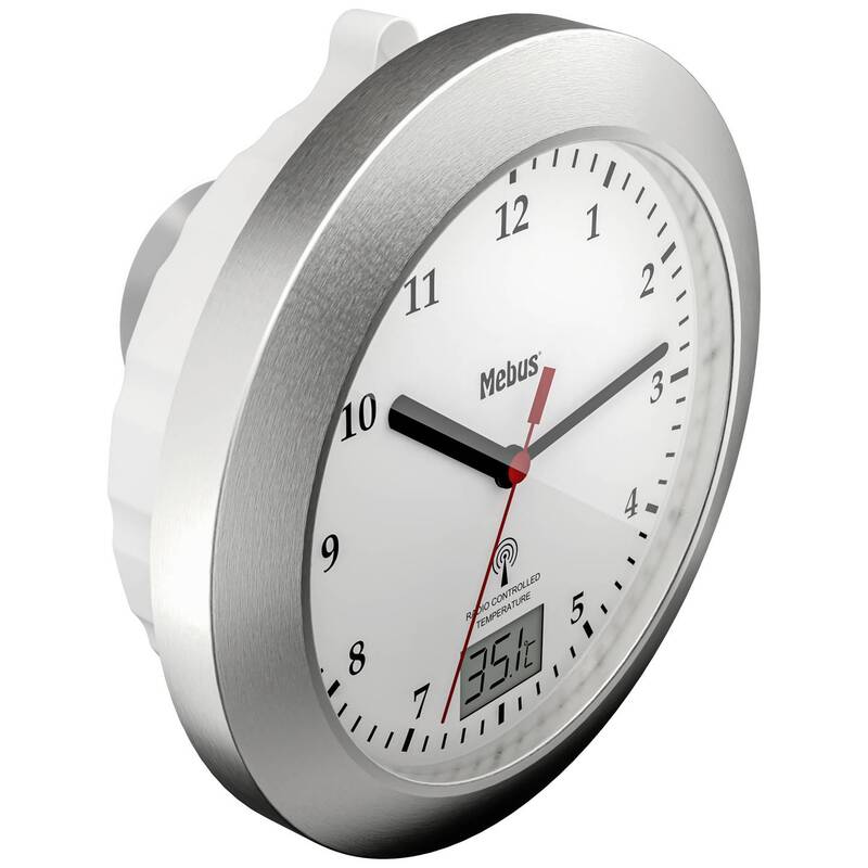 Mebus 41124 Funk Wanduhr 17cm x 6 cm Silber Badezimmer-/Feuchtraum Uhr Küchenuhr - 4007218411242