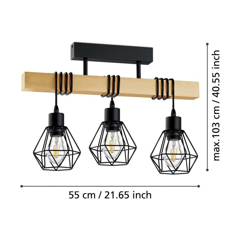 Deckenleuchte Townshend 5 schwarz creme 3 Käfigschirme E27 60W IP20 55cm - 9002759440749