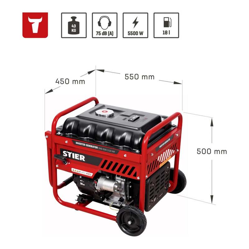 STIER Inverter Stromerzeuger SNS-500 5,0 kW Benzin Generator 75 dB(A) 18l 43kg - 4251709643678