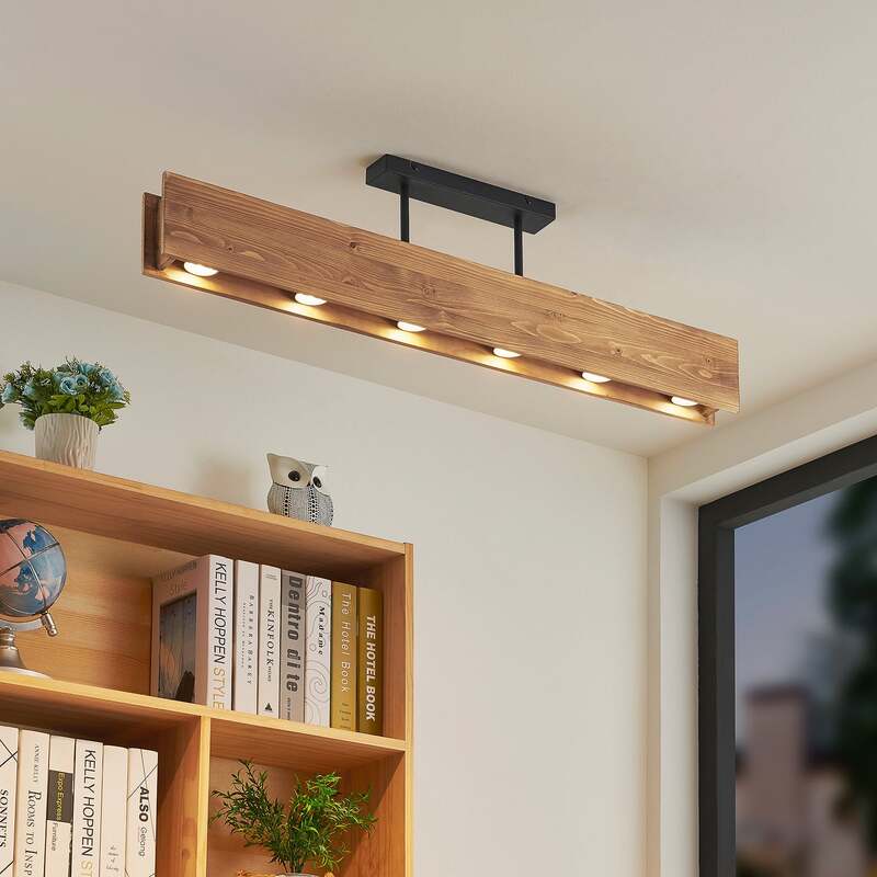 Lindby Malwin Deckenleuchte GU10 100 cm 6-flg Kiefernholz dunkel lasiert - 4251911747232