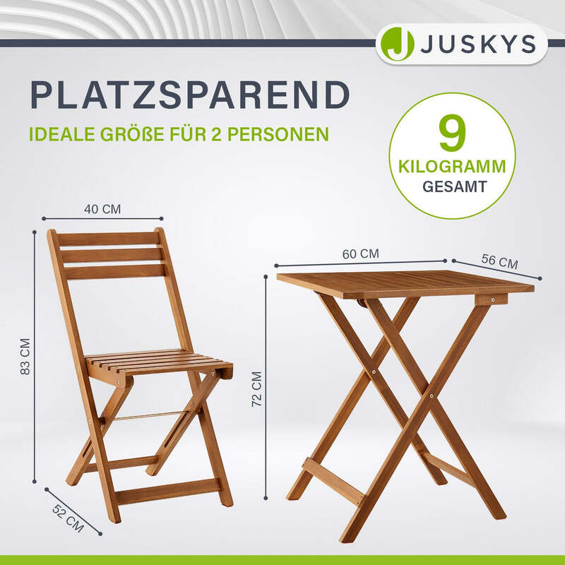 Balkonmöbel Set 3-teilig Akazienholz klappbar platzsparend Tisch Stuhl natur - 4260565529910