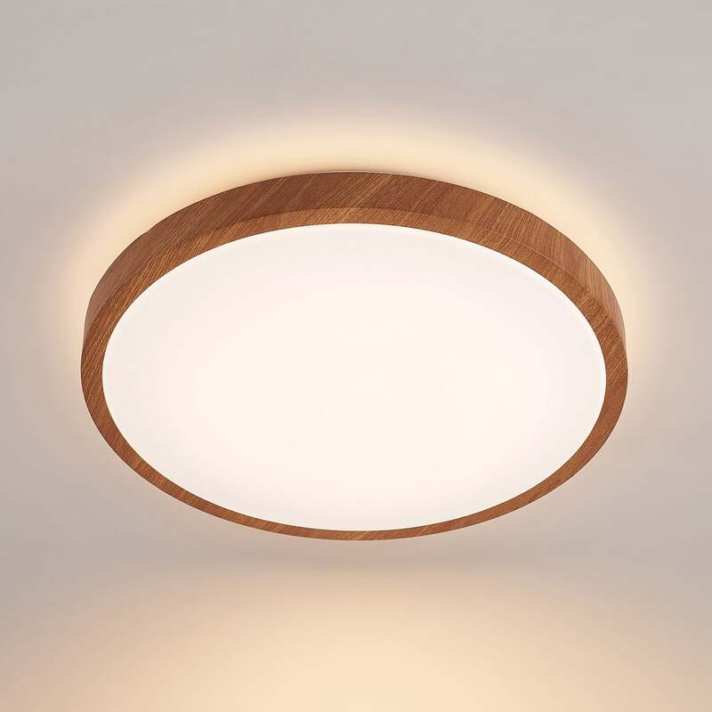 Lindby Deckenleuchte Mynte LED Lampe Leuchte warmweiß Holzoptik Ø42cm 3000K - 4251911700404