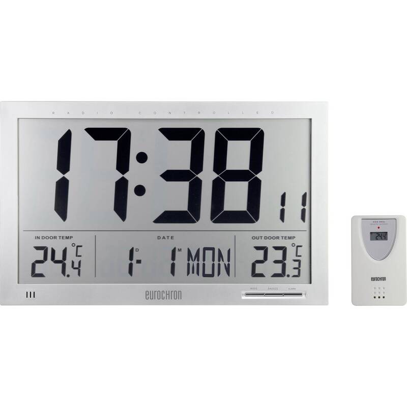 EUROCHRON EFWU Jumbo 102 Funk-Wanduhr mit Innentemperatur und Kalender - 4016139328645