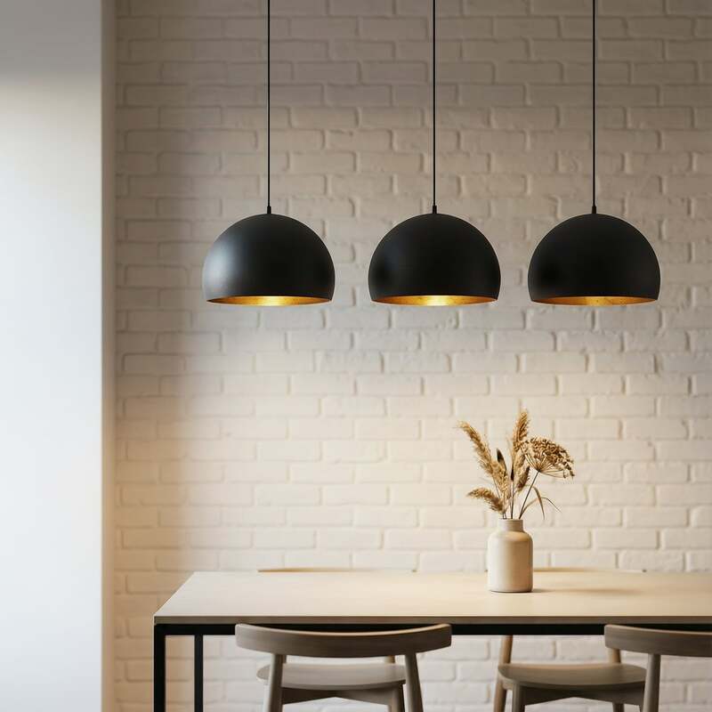 Lindby Tarjei Pendelleuchte Hängeleuchte Deckenlampe Leuchte 120cm schwarz-gold - 4251911703306