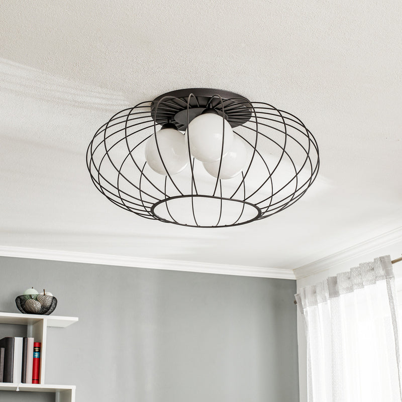 Euluna Deckenlampe Kronos Käfig schwarz drei Opalkugeln Deko-Deckenlampe E14 - 5902693744269