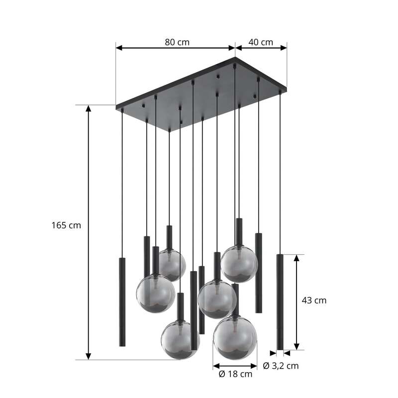 Lucande Hängeleuchte Pendelleuchte Lumavia Glas schwarz klar 12-flg G9 - 4255830904134