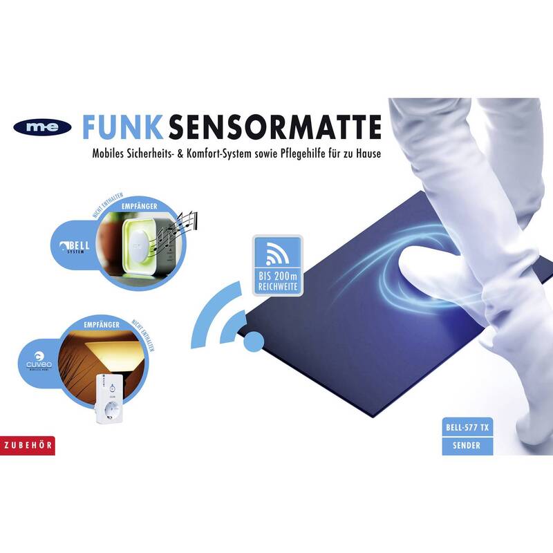 m-e Funk-Sensormatte Trittmatte Mini-Alarmanlage Sender batteriebetrieben 200m - 4250109133444