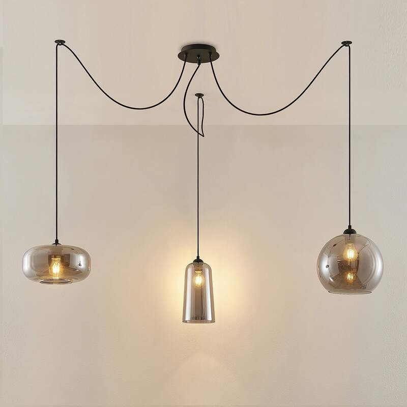 Lucande Zyli Pendelleuchte Hängeleuchte Deckenlampe Lampe dreiflammig rauchgrau - 4251911701715