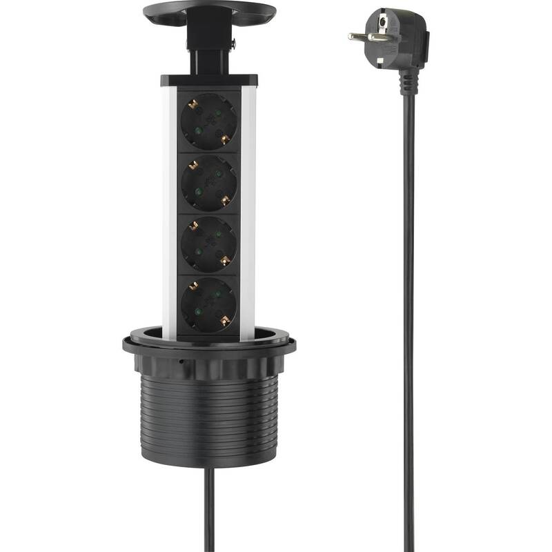 2x Stück Sygonix Steckdosenturm 4-fach versenkbar 1,5m Innenbereich schwarz - 4064161177069