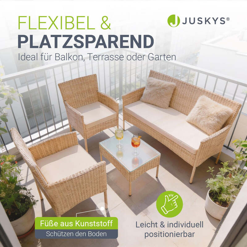 Polyrattan Gartenmöbelset Fort Myers 4-teiliges Möbelset Terrasse Balkon Creme - 4262437186665
