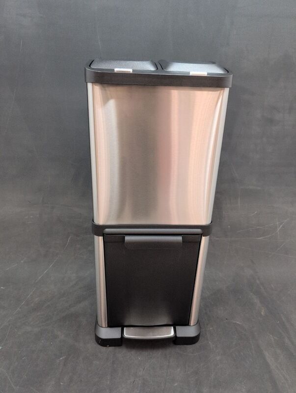 hjh OFFICE Abfallsammler Mülltrennsystem CLEAN VII Mülleimer 32L Stahl silber - 4064323036418