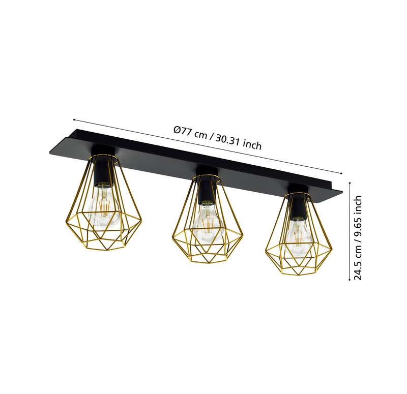 Eglo Deckenleuchte Lampe Tarbes LED dreiflammig dimmbar schwarz messing - 9002759436551