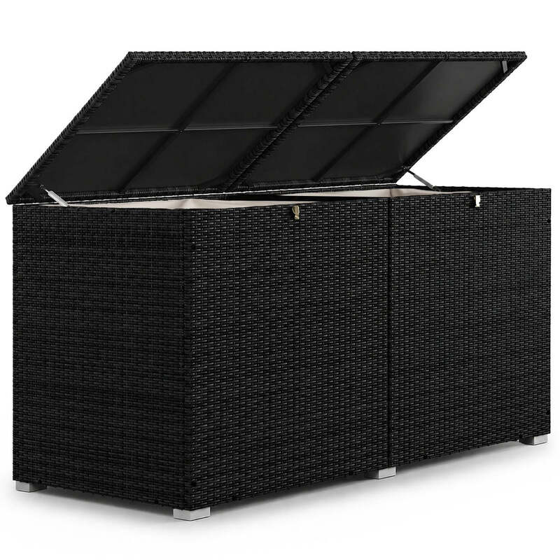 Polyrattan Auflagenbox IkariaGartenbox 950 Liter Deckel und Innenplane Schwarz - 4260565524533