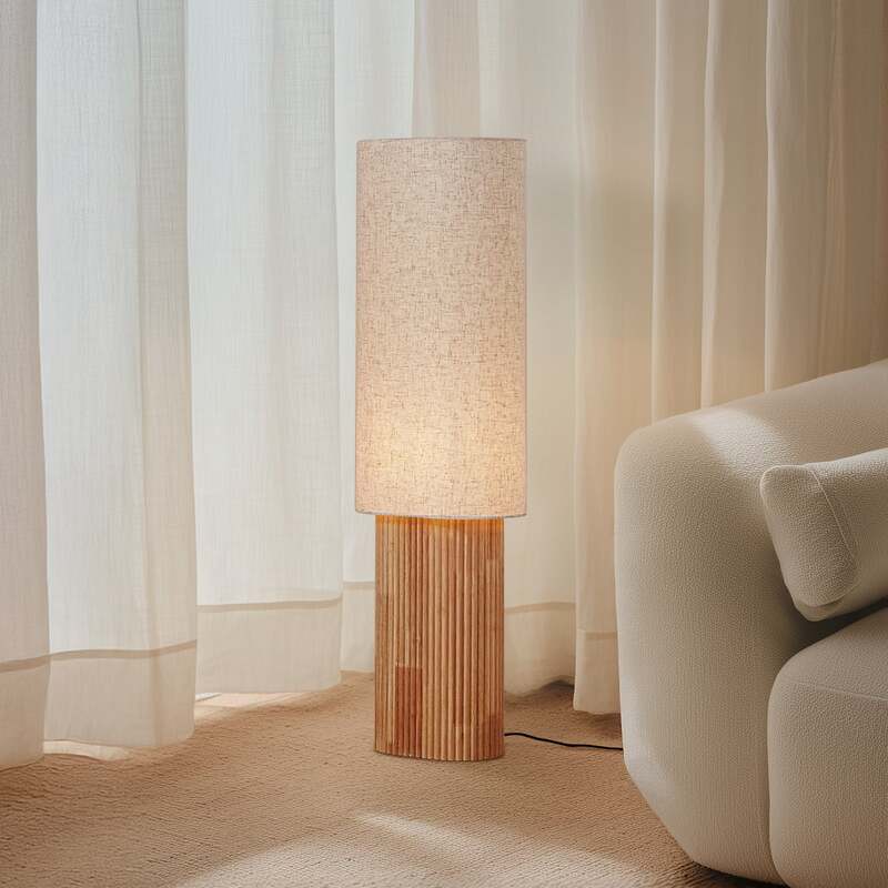 Lindby Stehleuchte Lampe Kimiko Holz Textil E27 Höhe 100 cm Stehlampe Leuchte - 4255830903694