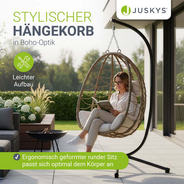 Korbhängesessel Aria Hängesessel Relaxsessel mit Gestell Kissen Aufhängung Beige - 4260565526995
